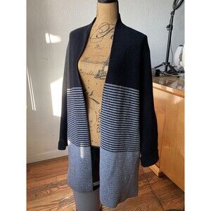 Elle Black & Grey Faux Wool Tight Weave Open Front Cardigan Midi Sweater Sz XXL